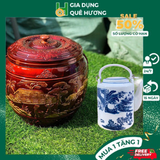 Bình Ủ Trà Giữ Nhiệt Ấm Tích Pha Trà Xanh Gốm Sứ Bát Tràng Giành Nhựa Giả Mây Dùng Hãm Chè Dung Tích 1,6L M83