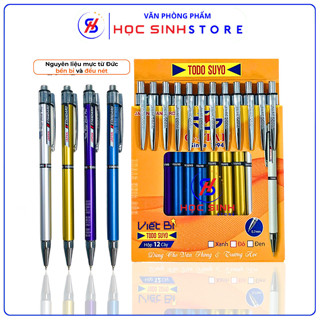 Hộp 12 Cây Bút Bi Bấm Todo Suyo Ngòi Bi 0.7mm Thụy Sĩ, Mực Xanh Của Đức,Mực Đều, Viết Êm - Học Sinh Store