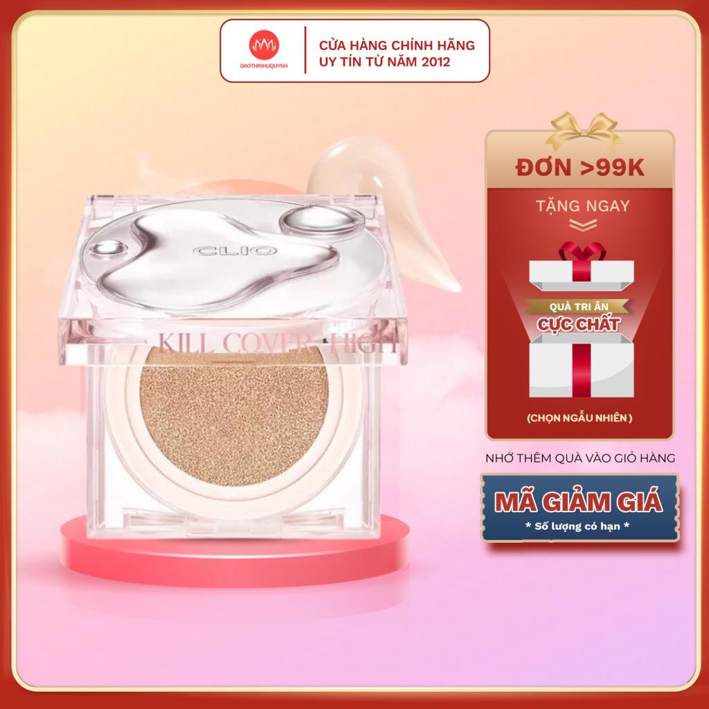 Phấn nước Cushion CLIO Kill Cover High Glow 14g - cuishion che khuyết điểm SPF50+ [ Kèm lõi Refill ]