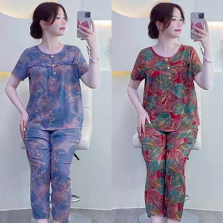 KA91 - Đồ Bộ Tole Lanh Mặc Nhà Trung Niên Áo Có Tay Quần Dài Size 45-80kg Mát Mẻ Thấm Hút Mồ Hôi