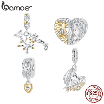 Bamoer 925 Sterling Sliver Charm Ngày Của Mẹ Cây Đời Thiết Kế Cánh Trái Tim Mặt Dây Chuyền Phụ Kiện Cho Vòng Tay