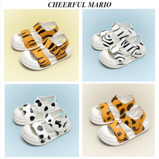 Cheerful Mario giày dép quai hậu cho bé họa tiết ngựa vằn hổ 2-8 tuổi sandal tập đi trẻ em Da động vật chống đá velcro trẻ mới biết đi