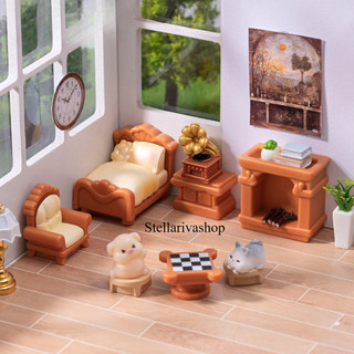  Mô hình nội thất gia đình phong cách cổ điển màu nâu trang trí nhà búp bê stellariva 