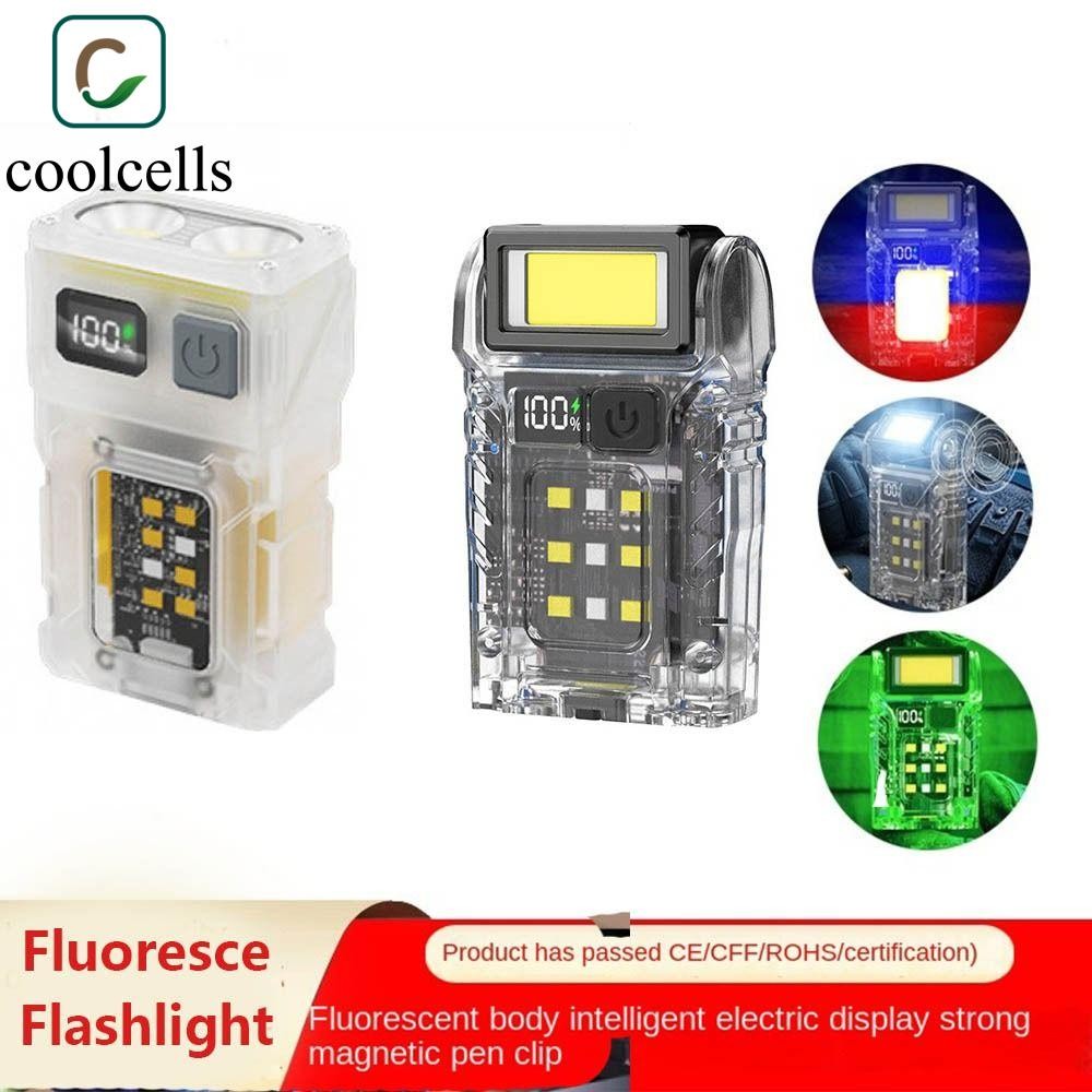Đèn pin COOLCELLS Fluoresce, Màn hình LED sạc Type-C Đèn làm việc cắm trại, Đầu xoay Mini COB Mũ chống nước Kẹp đèn ngoài trời
