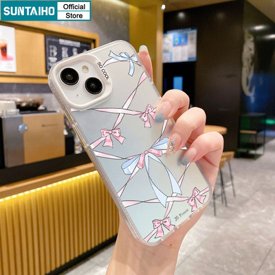 Suntaiho Thẩm Mỹ Hồng Xanh Nơ Họa Tiết Ốp lưng Iphone 16 15 14 13 12 11 Pro Max TPU Silicon Mềm Cao Cấp Chống Sốc Ốp Lưng
