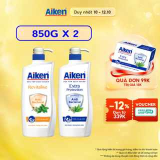 Combo 2 sữa tắm sạch khuẩn Aiken 850g chiết xuất bạc hà và trà xanh thiên nhiên