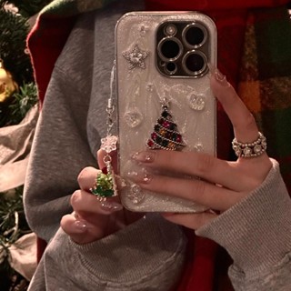  Ốp điện thoại hình cây thông Noel mạ điện sang trọng cho iPhone16 Pro Max 15 14 13 12 11 Pro Max Bảo vệ Camera chống sốc Vỏ cứng chống rơi 