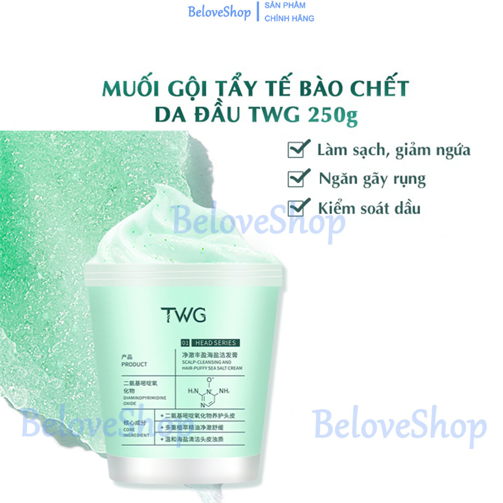 Tẩy tế bào chết da đầu TWG 250g tẩy da chết tóc muối biển làm sạch gàu kiểm soát dầu nội