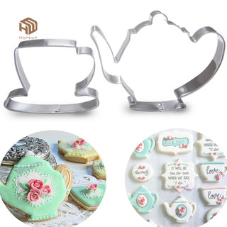 HOPEUP 2 Chiếc Ấm Trà Bộ Cốc Cắt Bánh Quy Thép Không Gỉ Fondant Bánh Khuôn Dụng Cụ