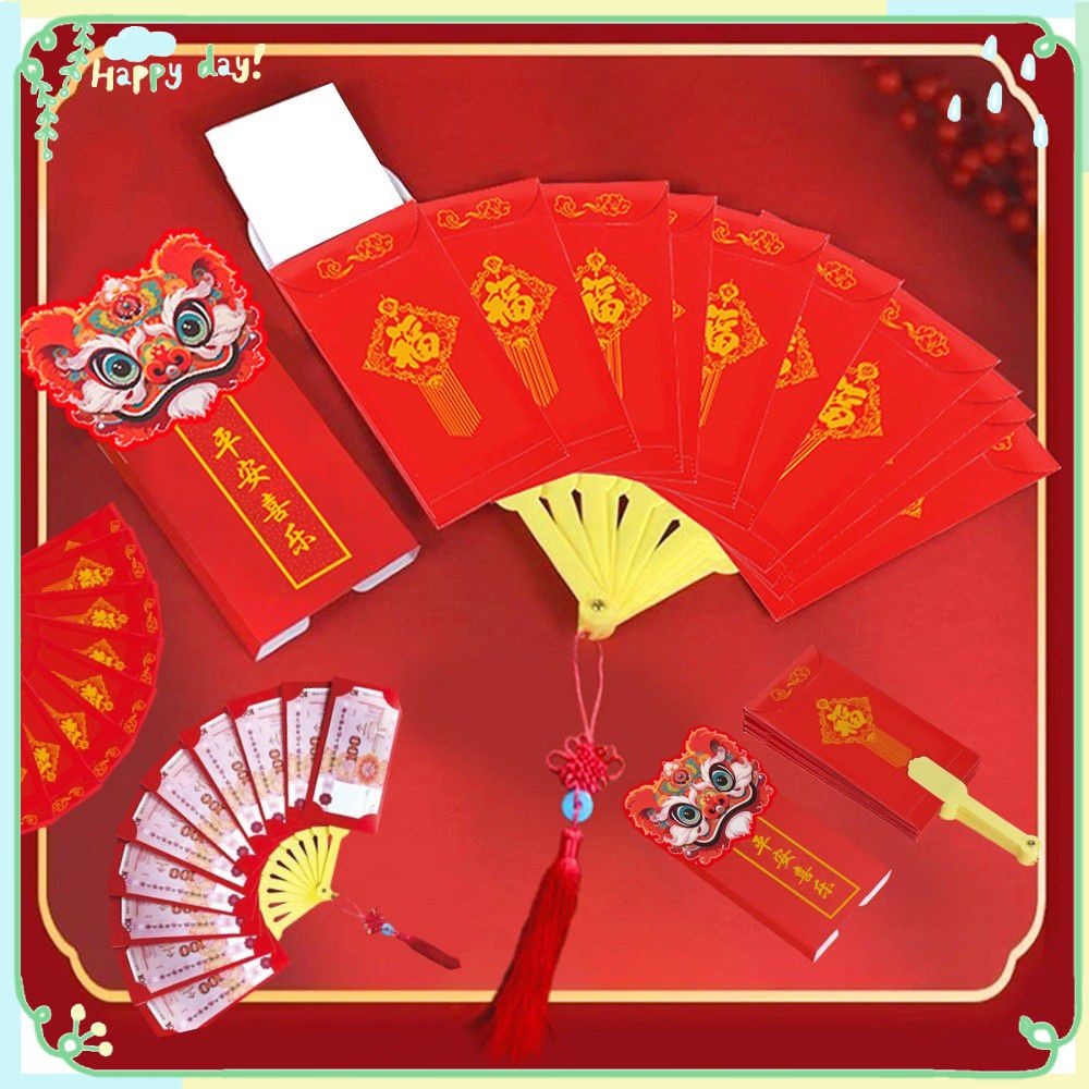 【COD】 2025 Chinese New Year Red Envelope Best Wishs Lucky Red Envelope Money Pockets Fan Shape Foldi
