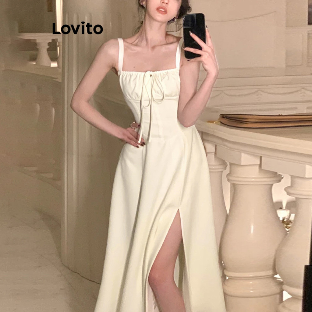 (KOL‘s pick) Đầm Lovito cột dây lưng màu trơn thanh lịch cho nữ L74ED185(Nhiều màu) | BigBuy360 - bigbuy360.vn