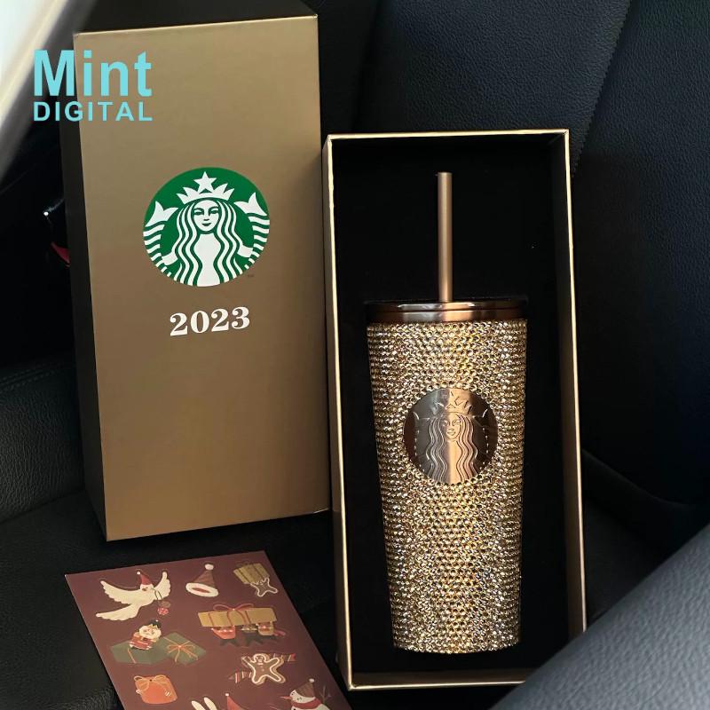 473ml Starbucks Cup Phiên Bản Hàn Quốc Blackpink Cùng Phong Cách Lisa Vàng Kim Cương Cốc Inox Cách N