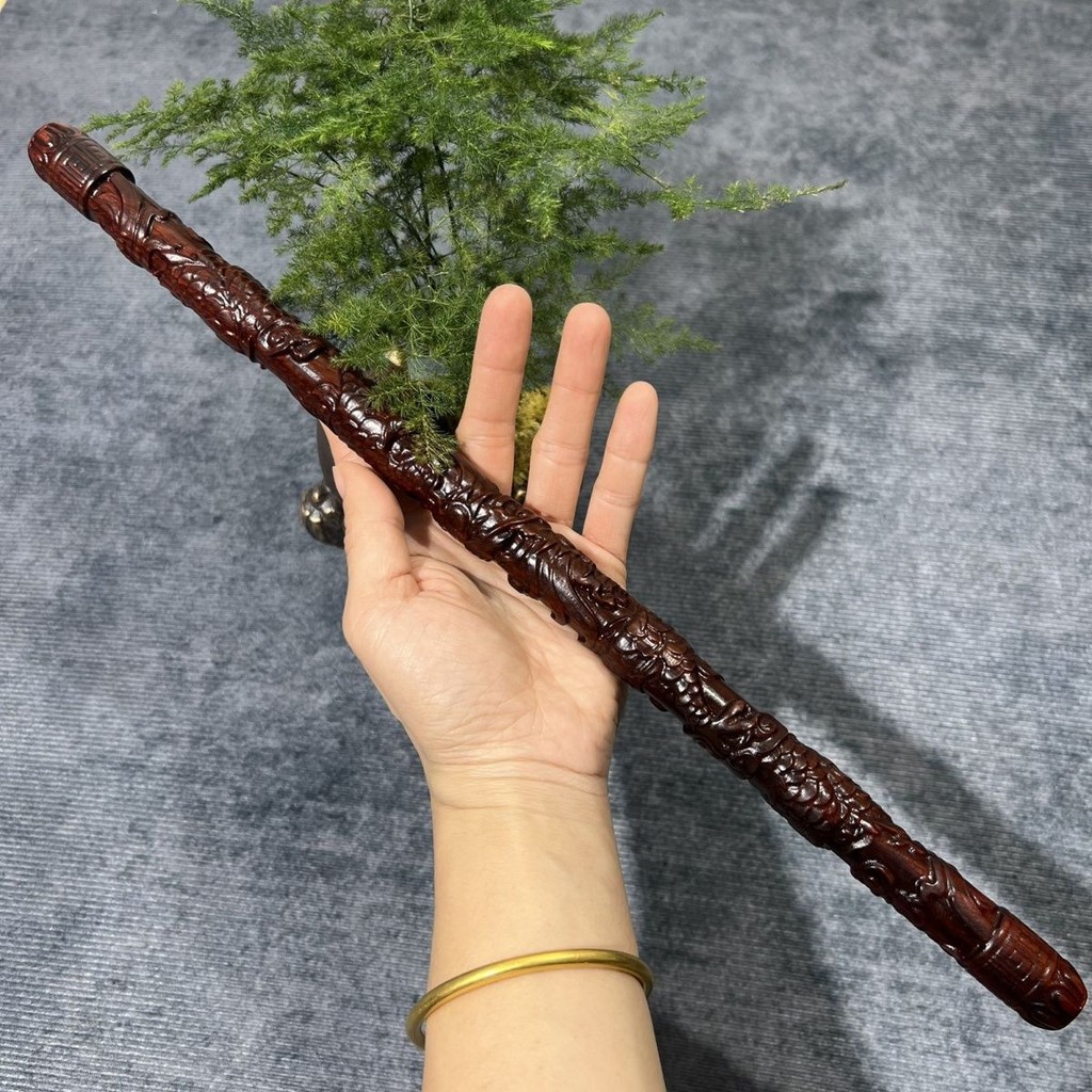 Gỗ Đàn Hương Đỏ Đĩa Rồng Dính Khắc Mây Khắc Rồng Chơi Gậy Tay Cầm Mảnh Tập Thể Dục Gậy Võ Thuật Gậy 