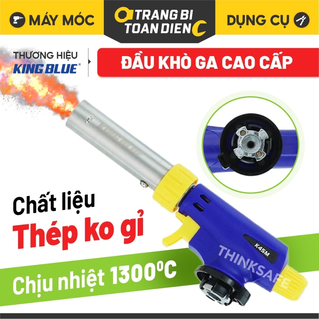 Đầu khò gas mini Kingblue K45M có vòng chỉnh Oxy, đèn khò gas nhiệt độ 1300 độ, kích thước đầu 22mm