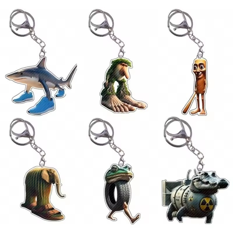 Tralalero Tralala Tung Tung Tung Sahur Brr Br Patapim Meme Ngộ nghĩnh Động Vật Ý Móc Khóa DIY Mặt Dâ