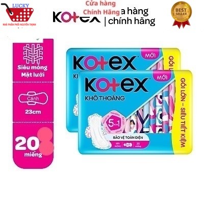 Băng vệ sinh Kotex Khô Thoáng 23cm Siêu mỏng có cánh,dày có cánh  (20 miếng/gói)