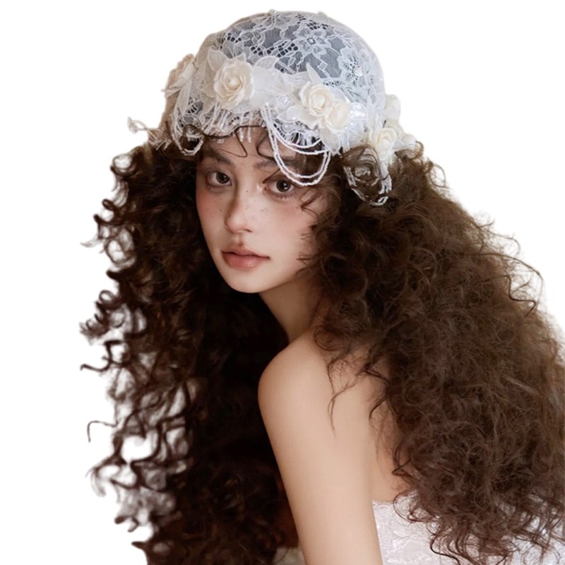 HAI Duyên Dáng Ren Lưới Mũ Lãng Mạn Rỗng Hoa Ren Mũ Vintage Mũ Ren