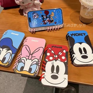 Mickey Minnie Donald Duck Flip Bracket Notepad Leather Phone Case cho iPhone 16 Pro Max 16 Plus 15 Pro Max 16 15 14 13 12 11 Pro Max Vỏ bảo vệ chống sốc