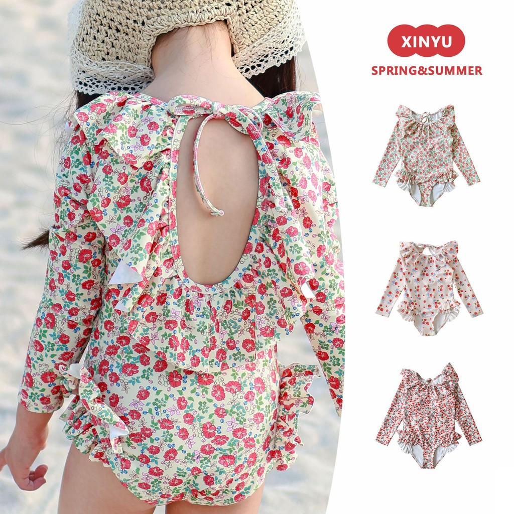 [0-8 Tuổi] Bộ đồ bơi một mảnh đi biển cho bé gái Bộ đồ bơi chống nắng dài tay cho bé Đồ bơi công chú