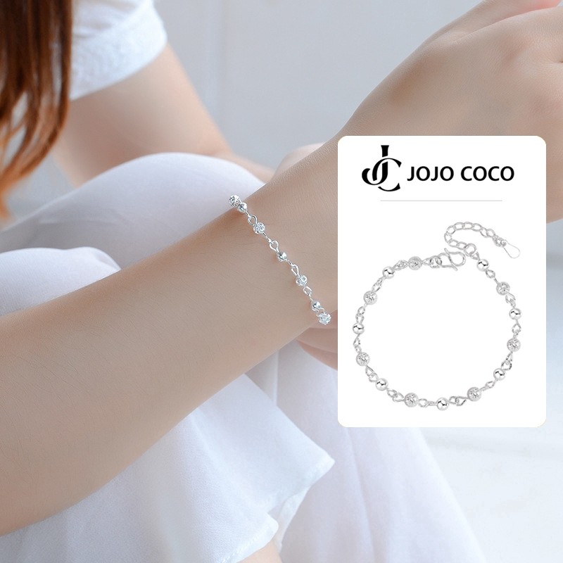 Vòng tay JOJO COCO chuỗi hạt tròn màu bạc thời trang cho nữ