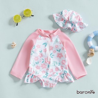 Tập Đi Bé Gái Rash Guard Đồ Bơi Rompers Dài Tay In Hoa Cho Bé Ruffle Bộ Đồ Tắm Đồ Bơi Có Mũ Bơi