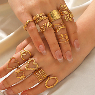 Thép Titan Mạ Vàng 18K Cá Tính Hình Học Nhẫn Trái Tim Cho Nữ Trang Sức Thời Trang Phụ Kiện