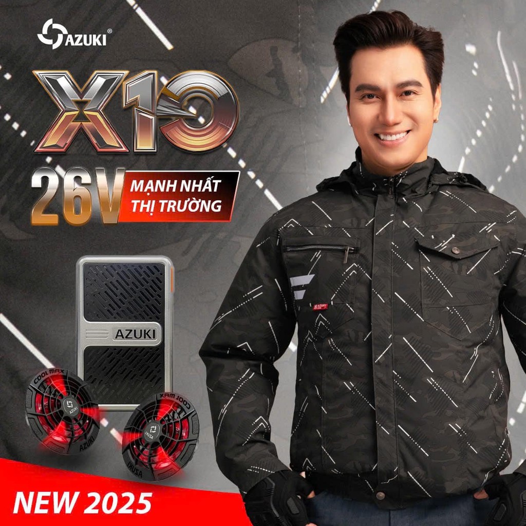 Áo Điều Hòa AZUKI EXTRA X10 New 2025 , 24.000mAh , Quạt 26V Chạy 12-20H , Chống Nước , Sạc Nhanh 5H