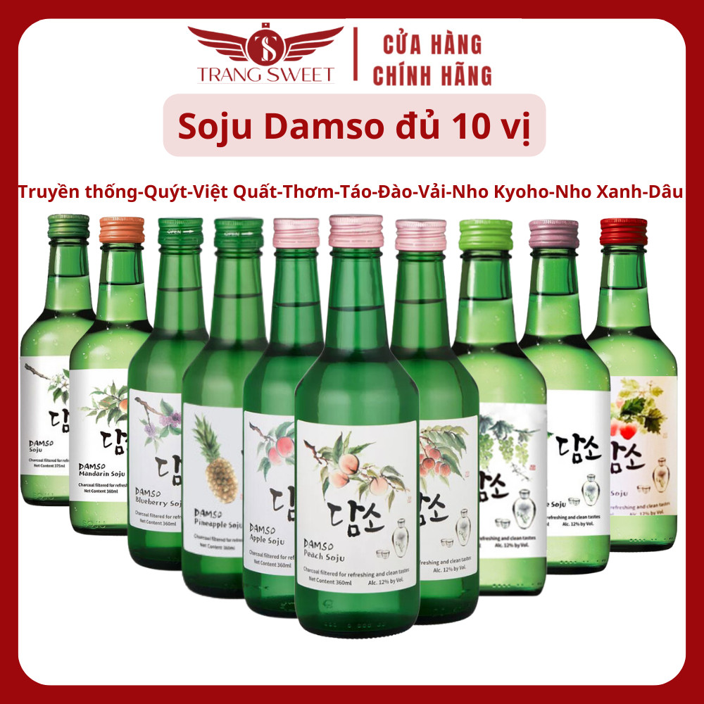 Soju Sochu Hàn Quốc Soju DAMSO đủ 10 vị Đào Vải Dâu Táo