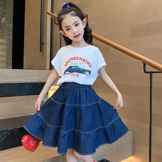 Chân váy bé gái váy denim chữ a mỏng