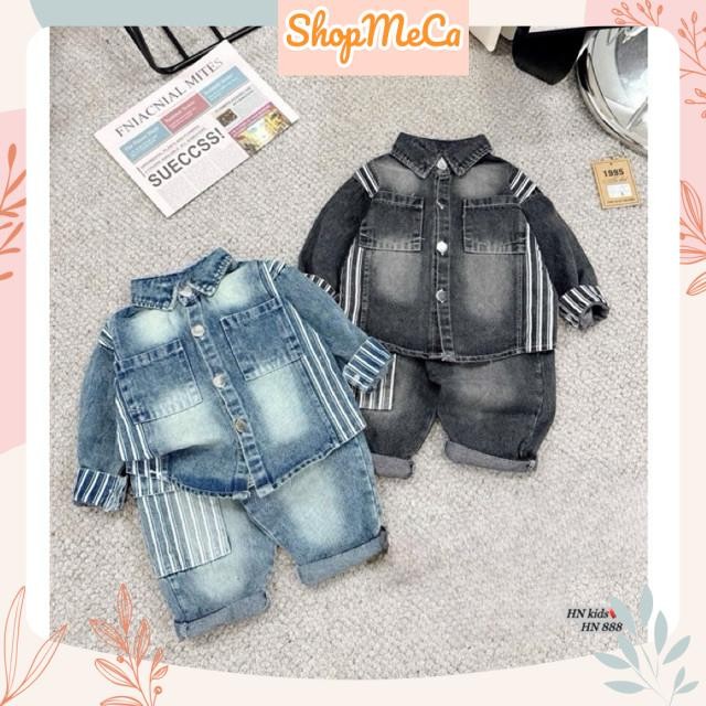 Bộ quần áo bé trai HN888, Bộ bò jean sọc cho bé trai