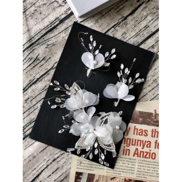 Bộ cài tóc cô dâu vải voan phối đá pha lê hàng thủ công mới nhất năm 2022, cài tóc cô dâu, phụ kiện 