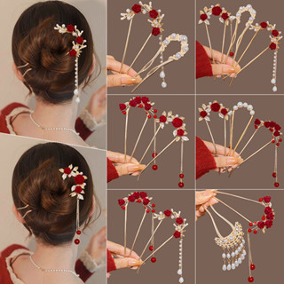 Mới Phong Cách Trung Hoa Hồng Đỏ Hình Chữ U Kẹp Tóc Nữ Đầu Lưng Kẹp Tóc Dụng Cụ Tiện Dụng Bóng Kẹp Tóc Năm Mới Mũ Đội Đầu