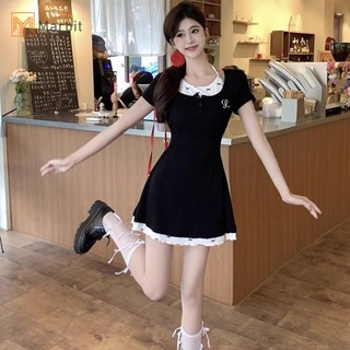 Marbit Preppy Phong Cách Giả Hai Mảnh Nơ In Hình Nữ Tay Ngắn Mùa Hè Đầm Mới