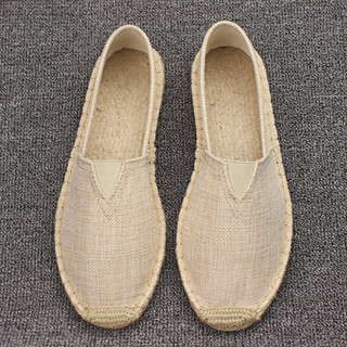 JH Sẵn Sàng Mùa Hè Handmade Vải Lanh Đế Rơm Giày Nam Slip-On Lười Xô Giày Thường Thoáng Khí Hút Mồ Hôi Đơn Giày Vải
