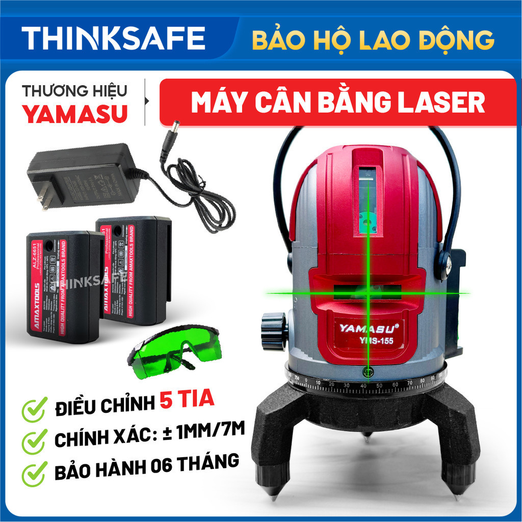 Máy cân bằng laser 5 tia xanh YAMASU YMS-155 Máy cân mực, máy bắn cốt 4 tia đứng, 1 tia ngang, 1 tia