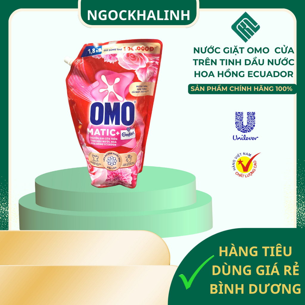 Nước giặt Omo Cửa trên Tinh Dầu Nước Hoa Hồng Ecuador túi 1.8kg