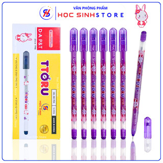 Hộp 12 Cây Bút Nho Ttoru Ngòi Nhỏ 0.4mm D.A P&T Hàn Quốc, Mực Đậm Không Lem (Mực Xanh, Đỏ, Tím, Đen) - Học Sinh Store