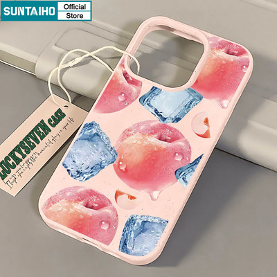 Suntaiho Cool Peach and Ice Cube Pattern Phone Case Frosted Soft Premium Vỏ chống sốc cho iPhone 11 12 13 14 15 16 Pro max IP 7 8 Plus Iphon X Xs XR Xs max