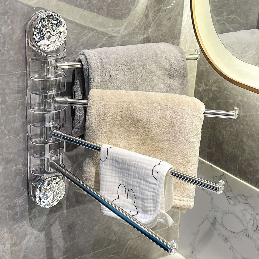 Preferred#Suction Cup Towel Rack Punch-Free Bathroom Shelf Rotating Multi-Bar Bath Towel Rack Bathro