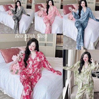 Đồ Bộ - Đồ Ngủ Tay Dài Vải Lụa Gấm Xước In Cao Cấp Pijama Bigsize 50-100Kg Béo Xinh Shop