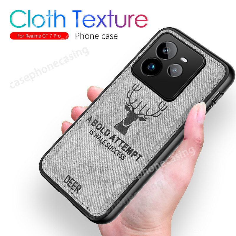 Vỏ vải vải họa tiết hươu 3D cho Realme GT7 Pro RealmeGT7 GT7Pro 2024 Vỏ điện thoại TPU mềm bảo vệ kh