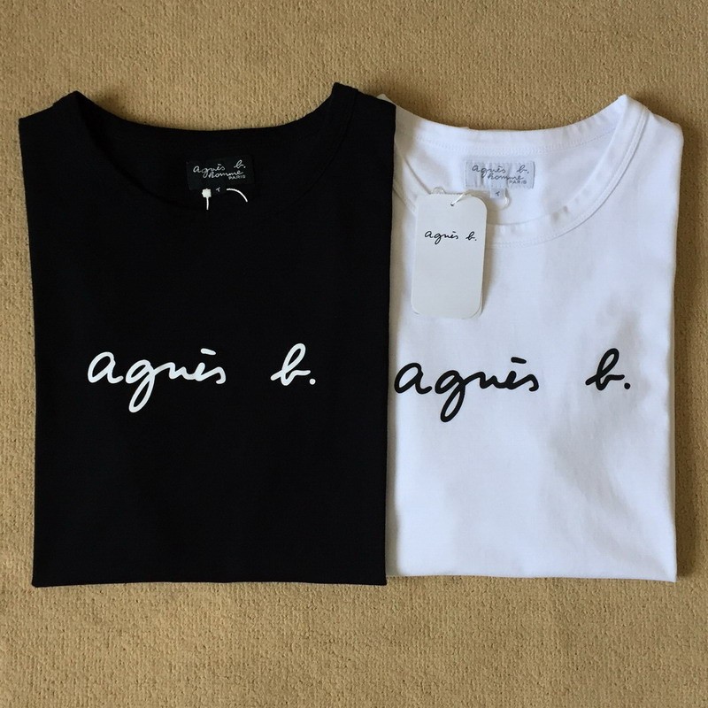 Agnes B. Nhỏ B Nguyên Chất Cotton Ngắn Tay In Chữ Cong Đa Năng Áo Thun Cặp Đôi