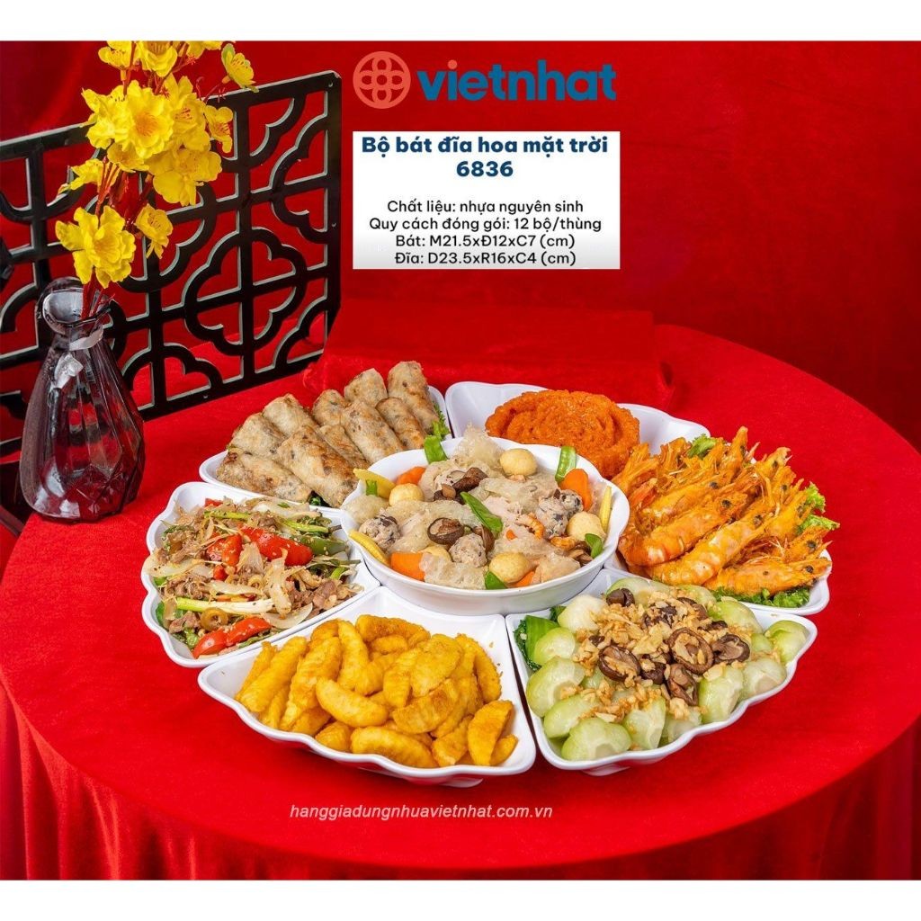 BỘ BÁT ĐĨA HOA MẶT TRỜI NHỰA, BỘ BÁT ĐĨA HÌNH HOA MẶT TRỜI 7 CHI TIẾT