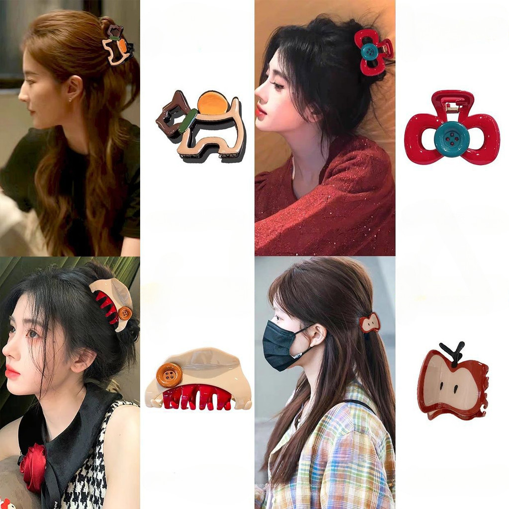 Ahellogirl 2024 Thu Đông Phong Cách Mới Vui Vẻ Lấy Kẹp Nữ Cá Mập Kẹp Tóc Phụ Kiện