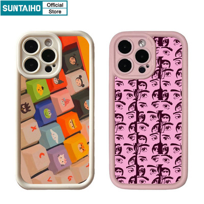 Suntaiho Vỏ Sáng Tạo Độc Đáo Bàn Phím Họa Tiết Mắt Vỏ Điện Thoại Cho IPhone 16 15 14 12 13 11 Pro Max IP 7 8 Plus Iphon X Xs XR Xs Max Silicon Mềm Cao Cấp Chống Sốc Ốp Lưng