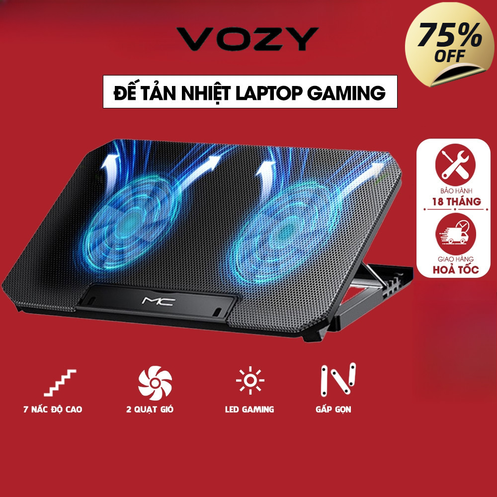 VOZY Đế tản nhiệt laptop máy tính bảng mcbook Q100 làm mát nhanh đèn led gaming quạt chống ồn 4 mức 