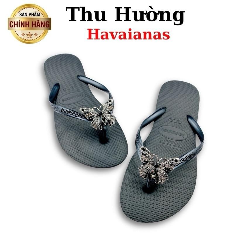 Dép Havaianas Nữ Slim Gắn Kèm Charm Bướm Vintage Bạc - Từ Brazil - Cao su non tự nhiên, chống trơn t