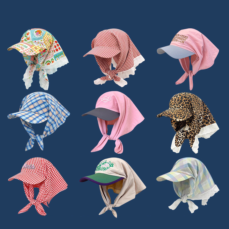 Hàn Quốc ren trùm đầu phụ nữ mùa hè che nắng mũ sọc tam giác khăn 2025