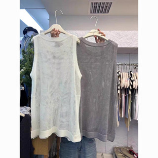  Giảm giá! Áo gile phong cách tiền cũ F&X 20 mùa hè cổ tròn rỗng rộng rãi xẻ bên dài vừa che nắng không tay áo gile đan rỗng cho phụ nữ 