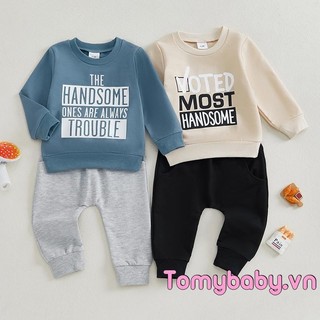 Bé Trai 2 Chiếc Trang Phục Mùa Thu In Chữ Áo Dài Tay + Quần Eo Co Giãn